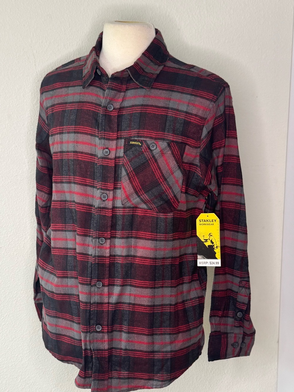 Stanley Workwear Mens Plaid Flannel Button Up Shirt chest pocket